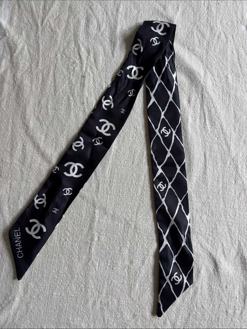 Black and White Double-Pattern Twilly Scarf ribbon